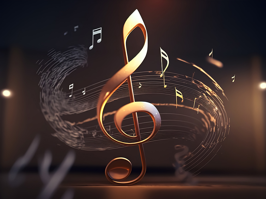 Golden treble clef and music notes for Wynk Music