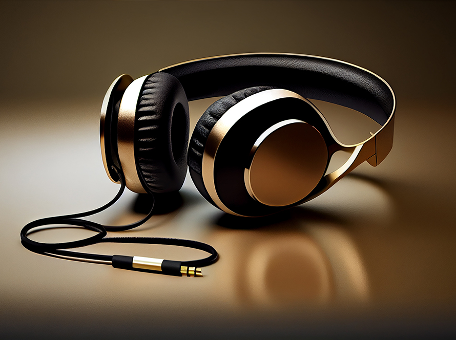 Luxurious golden headphones for Wynk Music listening