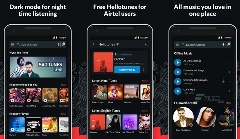 Wynk Music app playlist interface